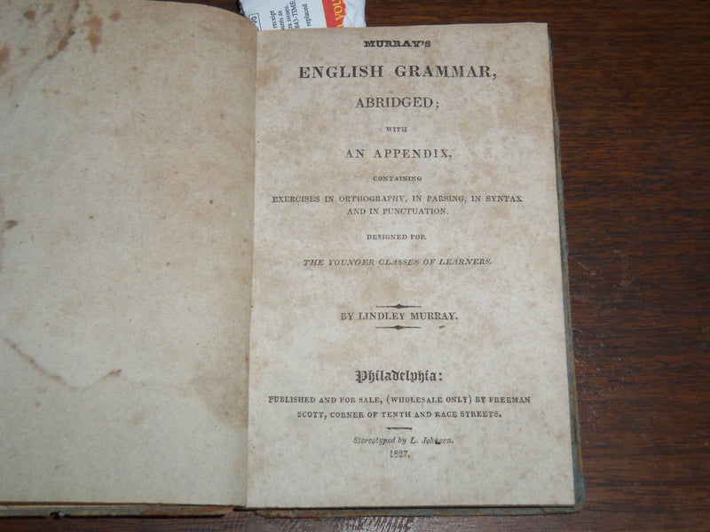 1927 MURRAY'S ENGLISH GRAMMAR ABRIDGED BOOK BY LINDLEY MURRAY - K 1287