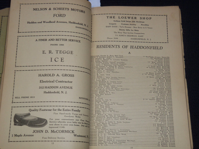 1931 BOROUGH DIRECTORY OF HADDONFIELD NEW JERSEY VOLUME 1 - J 8070