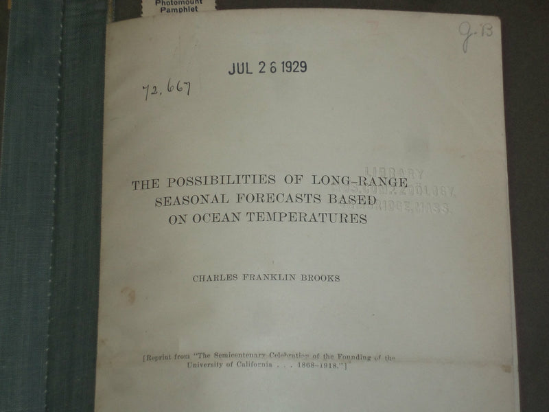1918 POSSIBILITIES OF LONG-RANGE SEASONAL FORECASTS BASED ON OCEAN TEMPS- J 4983
