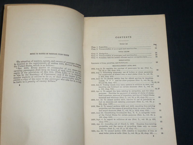1933 LAWS GOVERNING STEAMBOAT INSPECTION BOOK- U. S. DEPT OF COMMERCE - J 5873
