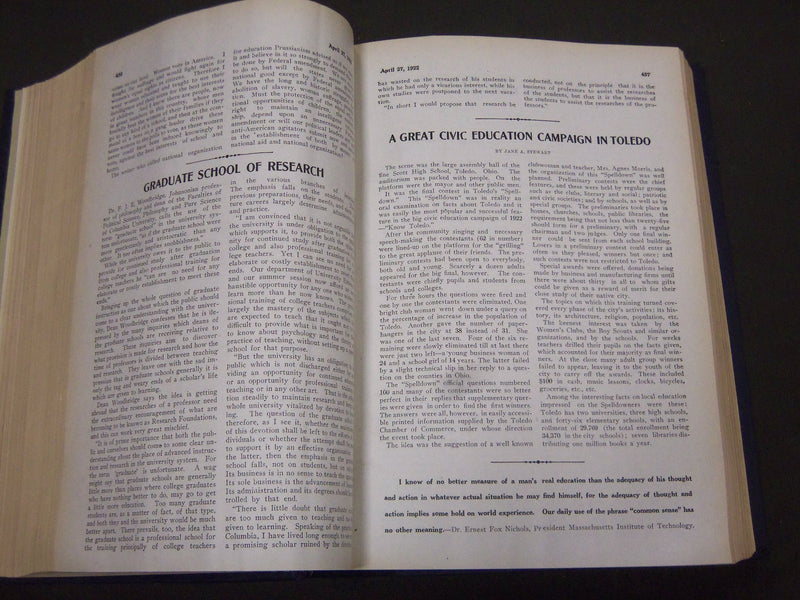 1922 JANUARY-DECEMBER JOURNAL OF EDUCATION BOUND VOLUME - COMPLETE YEAR - R 932