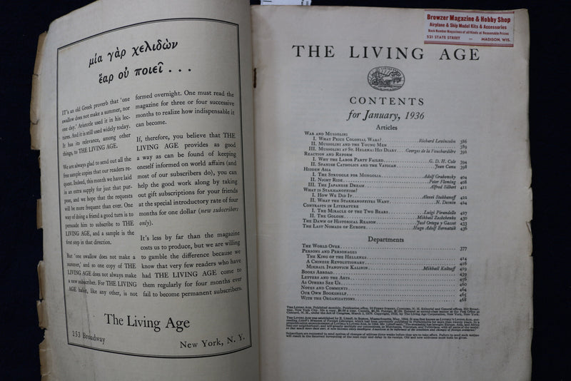 1936 JANUARY THE LIVING AGE MAGAZINE - LUIGI PIRANDELLO - K 1476