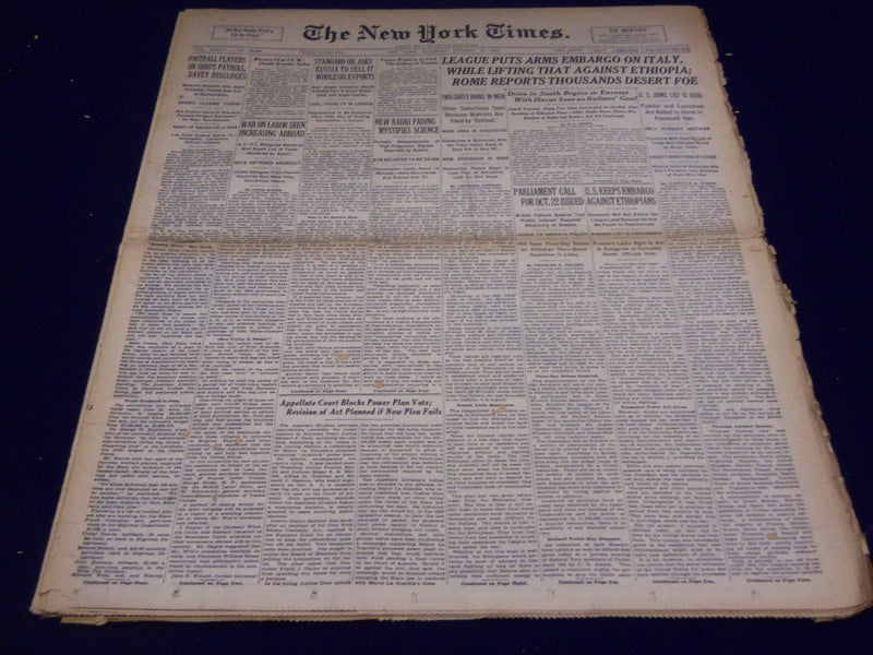 1935 OCTOBER 12 NEW YORK TIMES - FOOTBALL PLAYERS ON OHIO'S PAYROLL - NT 1866