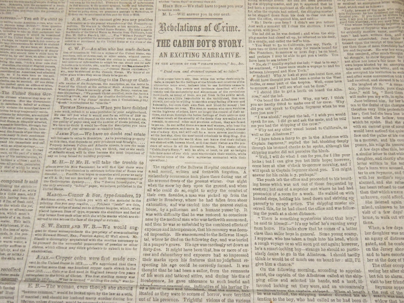 1854 NEW YORK UNIVERSE NEWSPAPERS LOT OF 2 - A. J. WILLIAMSON - NP 3879S