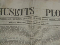 1849 JULY 28 MASSACHUSETTS PLOUGHMAN NEWSPAPER - CALEDONIA ARRIVAL - NP 5171
