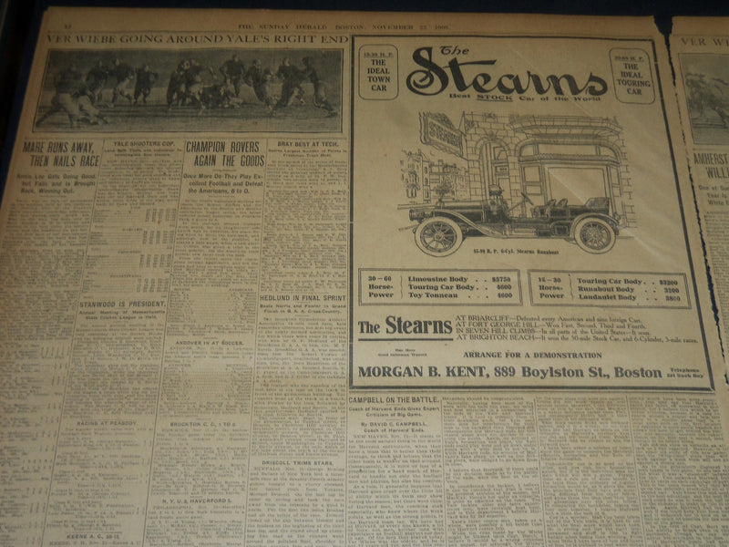 1908 NOVEMBER 22 THE BOSTON HERALD - HARVARD VANQUISHES YALE 4-0 - BH 218