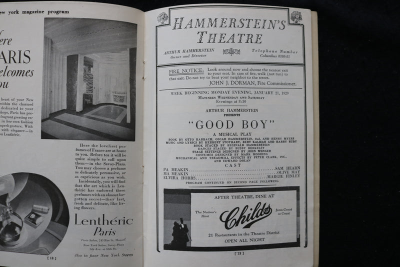 1929 JANUARY 21 GOOD BOY PROGRAM - HAMMERSTEIN'S THEATRE - K 1951