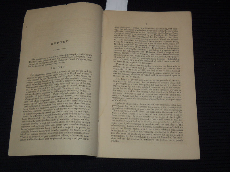 1844 CHARTERS FORFEITED REPORT STEAM NAVIGATION & DELAWARE COMPANIES- J 9584