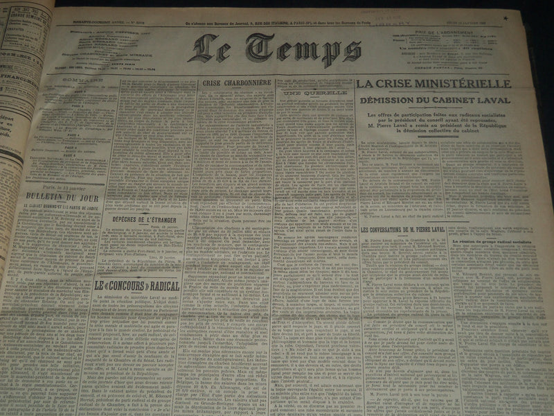 1932 JANUARY-MARCH LE TEMPS FRENCH NEWSPAPER BOUND VOLUME - VB 6