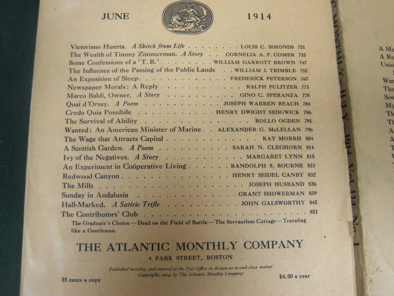 1914 THE ATLANTIC MONTHLY MAGAZINE LOT 6 ISSUES - STORIES & ARTICLES - WR 341C