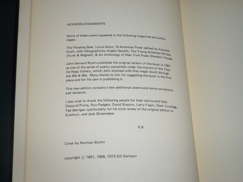 1975 SATURDAY NIGHT POEMS 1960-1961 BOOK BY BILL BERKSON - SOFTCOVER - KD 5427