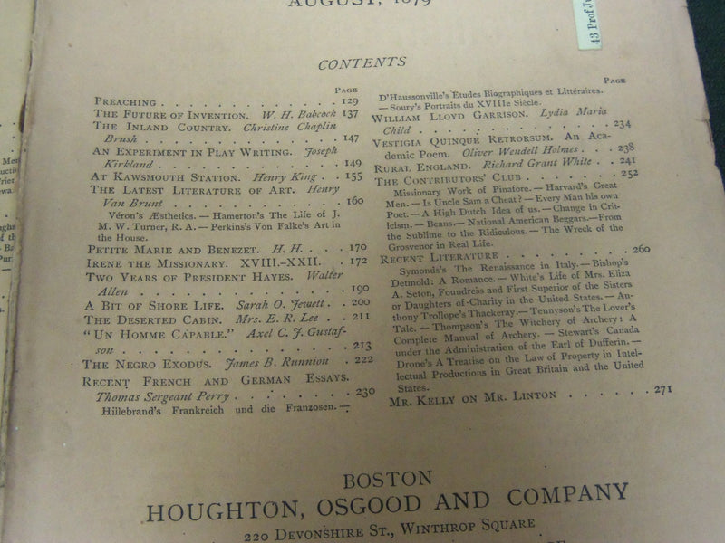 1879 THE ATLANTIC MONTHLY MAGAZINE LOT 7 ISSUES - STORIES & ARTICLES - WR 423