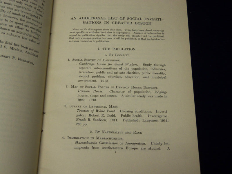 1913 SOCIAL RESEARCH COUNCIL OF BOSTON BULLETIN NO. 2 - HARVARD UNIV. - J 4546