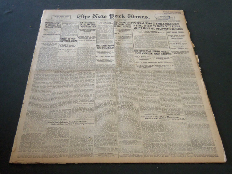 1922 MAY 13 NEW YORK TIMES - DEMPSEY TO FIGHT CARPENTIER ABROAD - NT 5819