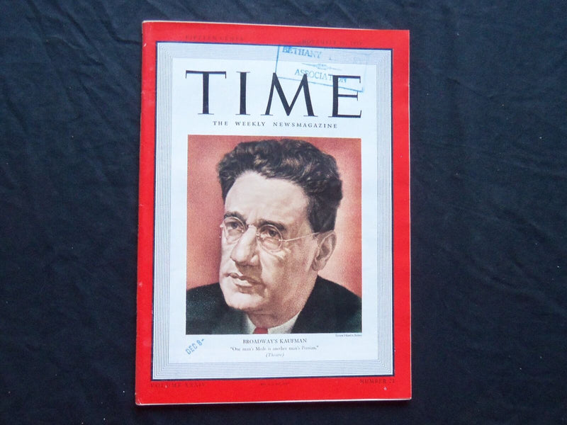 1939 NOVEMBER 20 TIME MAGAZINE - GEORGE S. KAUFMAN - T 687