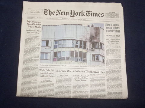2023 MAY 31 NEW YORK TIMES - STUNG BY DRONES, MOSCOW BECOMES A NERVOUS TARGET