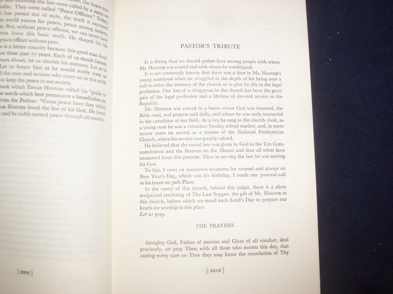1974 MEMORIAL TRIBUTES TO J. EDGAR HOOVER HARDCOVER BOOK BY - KD 9090