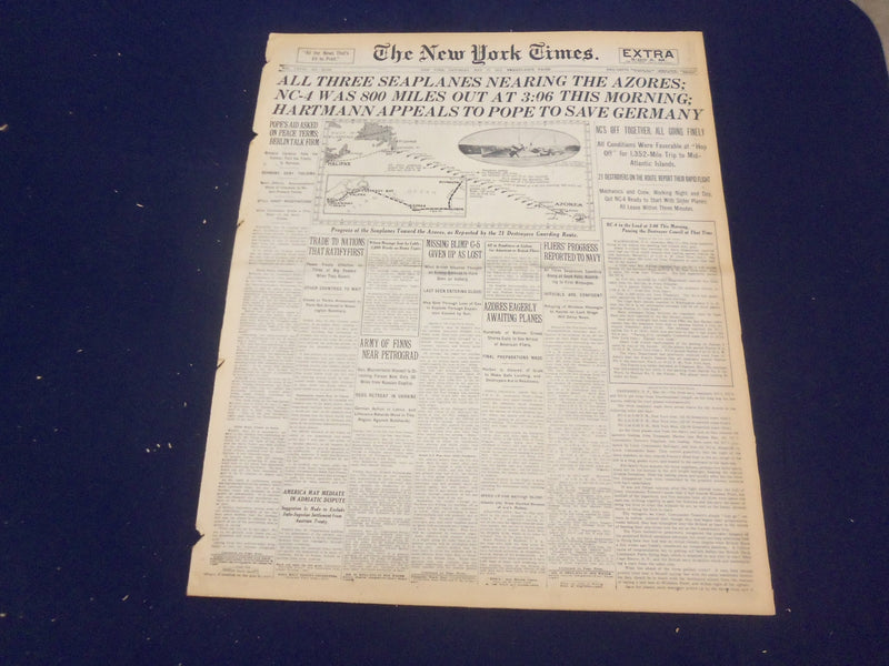 1919 MAY 17 NEW YORK TIMES - ALL 3 SEAPLANES NEARING THE AZORES - NT 9250
