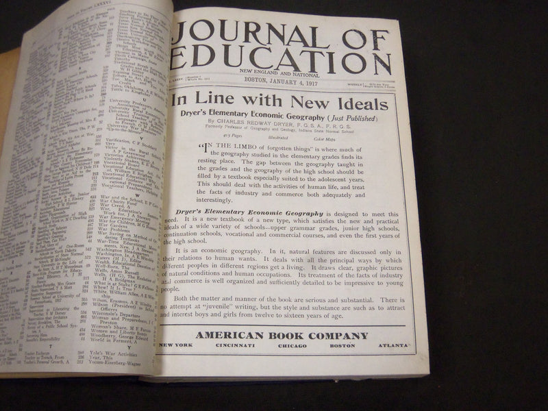 1917 JANUARY-DECEMBER JOURNAL OF EDUCATION BOUND VOLUME - COMPLETE YEAR - R 889