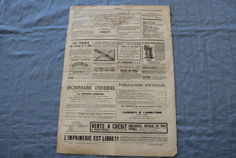 1873 MAY 25 LE GRELOT NEWSPAPER - ABORDANT LA TRIBUNE - FRENCH - NP 8623