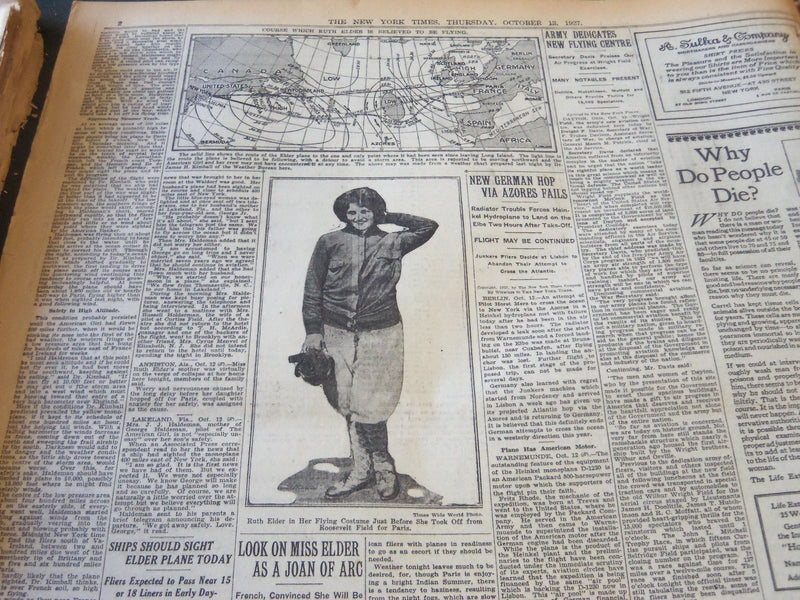 1927 OCTOBER 13 NEW YORK TIMES - ELDER PLANE UNSIGHTED FOR 25 HOURS - NT 6296