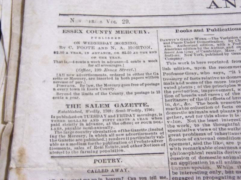1868-1869 ESSEX COUNTY MERCURY NEWSPAPER LOT OF 25 -SALEM MASSACHUSETTS- NP 2877
