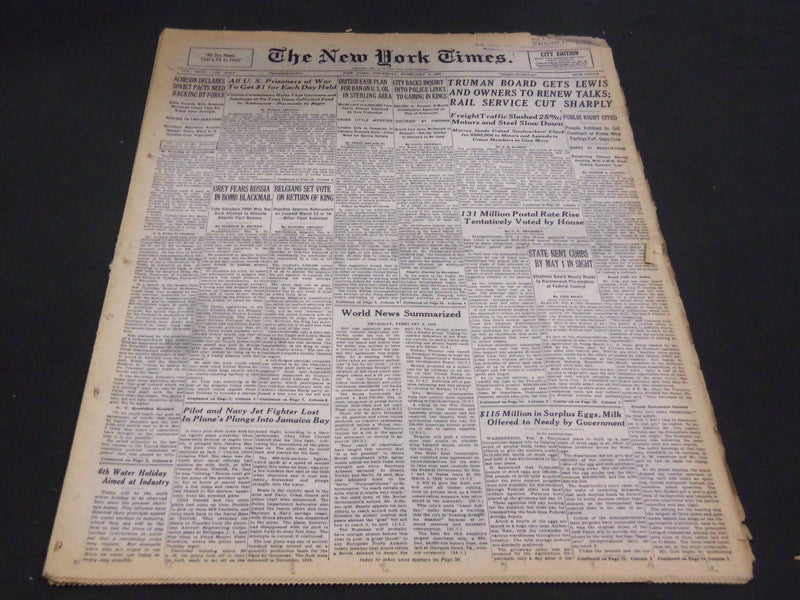 1950 FEBRUARY 9 NEW YORK TIMES - LEWIS & OWNERS TO RENEW TALKS - NT 4727