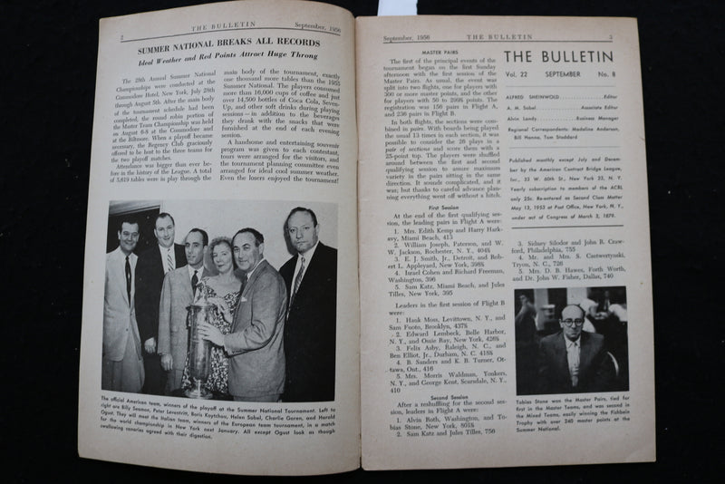 1956 SEP THE BULLETIN - BRIDGE LEAGUE MAGAZINE -CHARLES GOREN -LOT OF 2 - K 2376