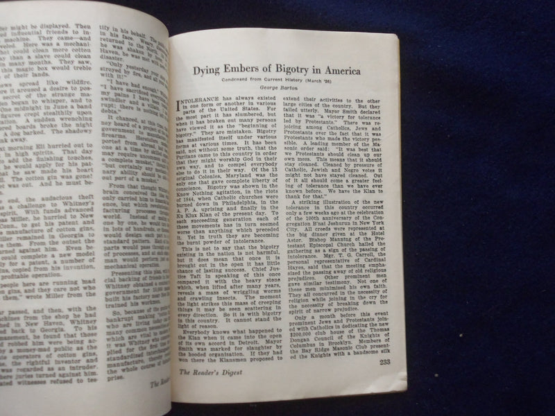 1926 AUGUST THE READER'S DIGEST SOFTCOVER BOOK - NUMBER 52 - J 8430