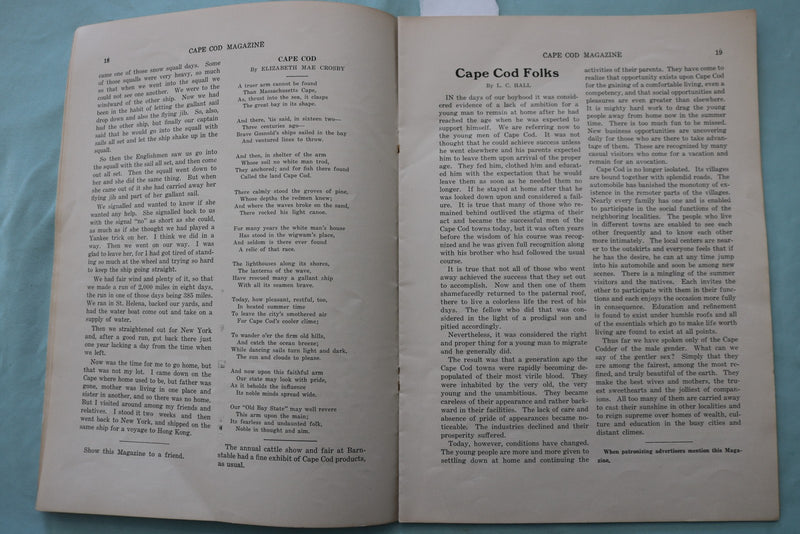 1916 OCTOBER CAPE CODE A MONTHLY MAGAZINE - K 3417