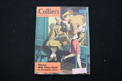 1943 JANUARY 9 COLLIER'S MAGAZINE - A MILITARY MAN KISSING GIRL COVER - E 11051