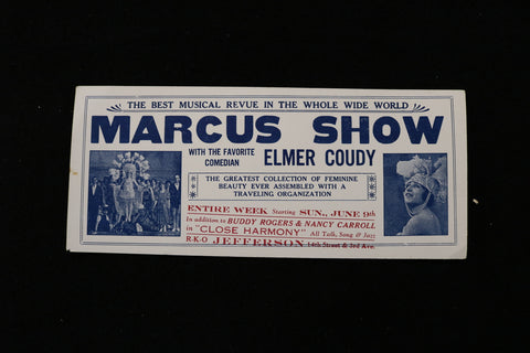 1920'S MARCUS SHOW - ELMER COUDY SHOW CARD - K 1925