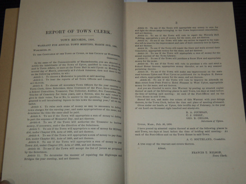 1897 ANNUAL REPORT OF THE TOWN OFFICERS OF UPTON MASSACHUSETTS - K 3115