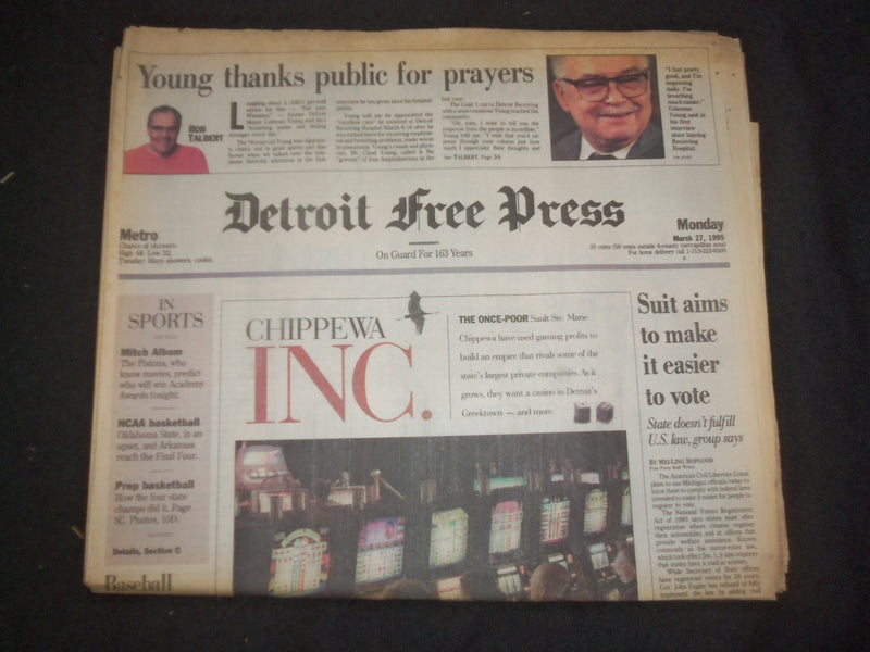 1995 MAR 27 DETROIT FREE PRESS NEWSPAPER - CHIPPEWA INC. GAMING EMPIRE - NP 7652