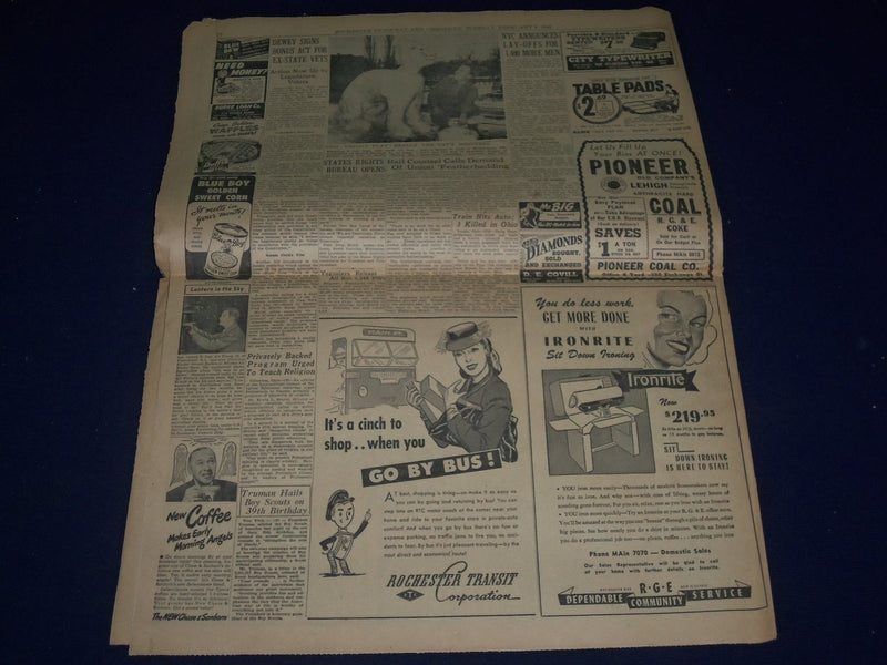 1949 FEB 8 DEMOCRAT & CHRONICLE NEWSPAPER - LIFE TERM FOR CARDINAL - NP 1625