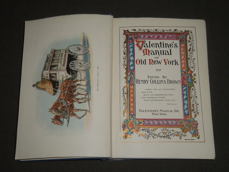 1927 VALENTINE'S MANUAL OF OLD NEW YORK EDITED BY HENRY COLLINS BROWN - KD 4380
