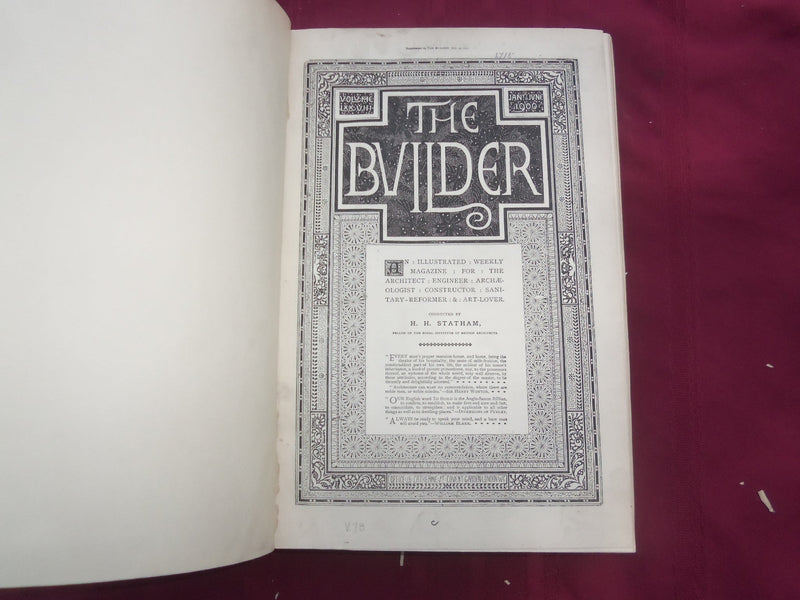 1900 JAN-DEC THE BUILDER U. K. MAGAZINE BOUND VOLUMES - 2 VOLS - FOLD OUTS - C 6