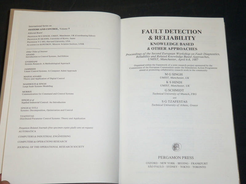 1987 FAULT DETECTION & RELIABILITY BOOK BY M. G. SINGH - VOLUME 9 - KD 5883