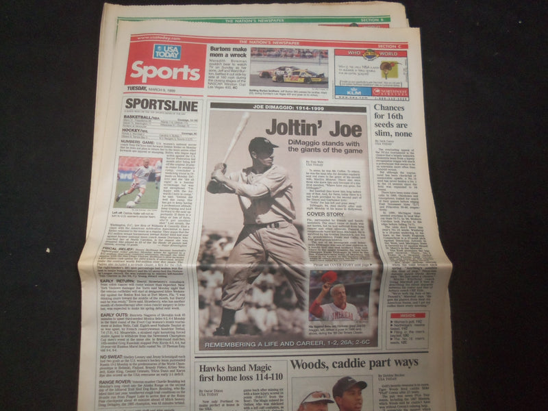 1999 MARCH 9 USA TODAY NEWSPAPER - JOE DIMAGGIO DEAD 1914-1999 - NP 8009