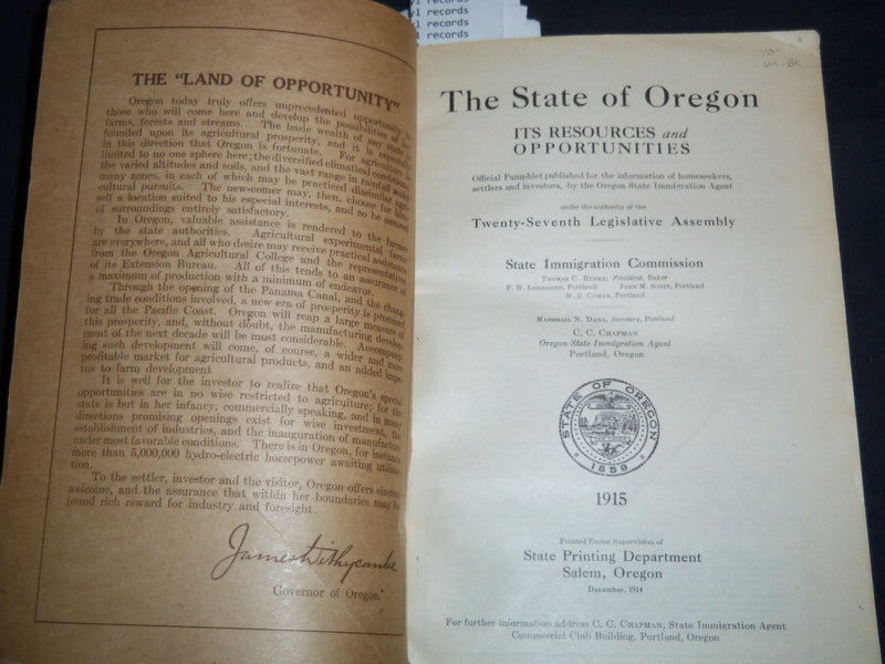 1915 STATE OF OREGON ALMANAC OFFICIAL PAMPHLET - J 8500
