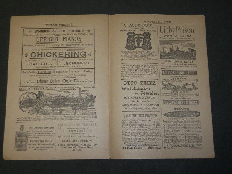 1890 JAN 5 NEW WINDSOR THEATRE PROGRAM - BURGLAR - SIDNEY DREW - GLADYS - J 3697