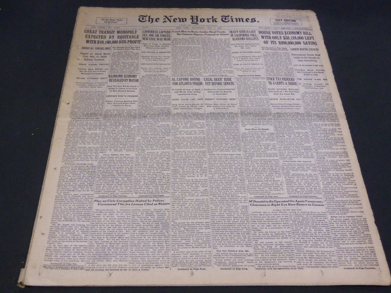 1932 MAY 4 NEW YORK TIMES - AL CAPONE BOUND FOR ATLANTA PRISON - NT 4759