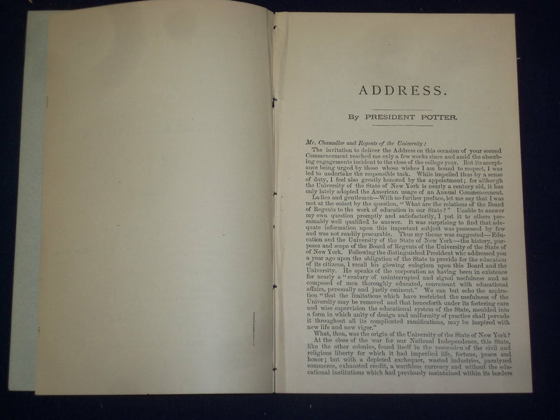 1880 ELIPHALET NOTT POTTER ADDRESS - UNIVERSITY OF THE STATE OF NEW YORK- J 4699