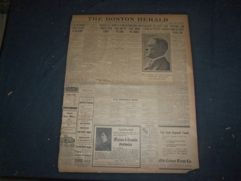 1907 MARCH 25 THE BOSTON HERALD - NAME ELIOT AS GREATEST MAN - BH 16