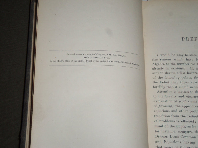1865 ALGEBRA IN THE COLLEGES AND ACADEMICS BY P. A. TOWNE BOOK - KD 4479