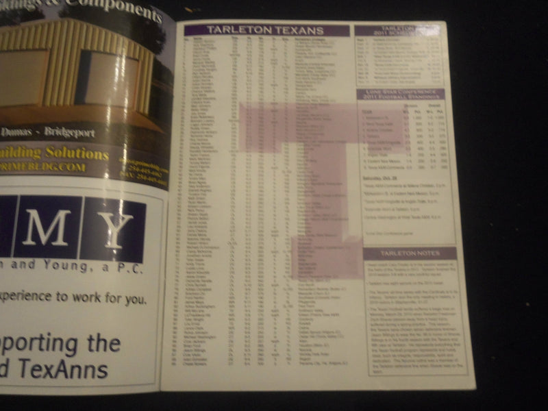 2011 OCT 29 FOOTBALL PROGRAM - TARLETON STATE UNIV VS INCARNATE WORD - SP 1219B