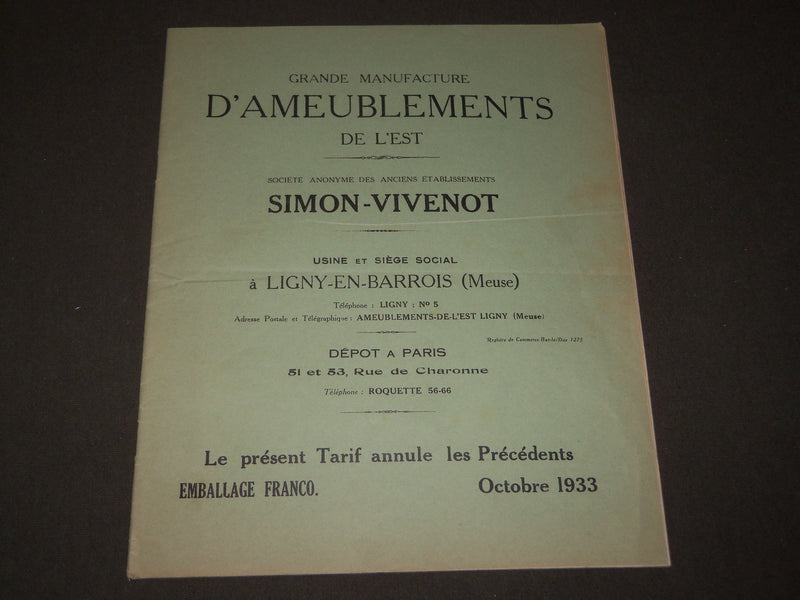 1933 SIMON-VIVENOT D'AMEUBLEMENTS DE L'EST FRENCH CATALOGUE - FR 733