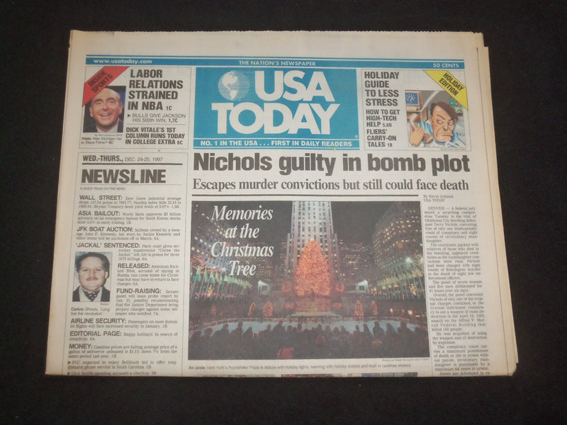 1997 DECEMBER 24-25 USA TODAY NEWSPAPER - NICHOLS GUILTY IN BOMB PLOT - NP 7897