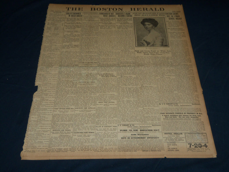 1910 JUNE 21 THE BOSTON HERALD - YOUNG ROOSEVELT & MISS ALEXANDER WED - BH 347