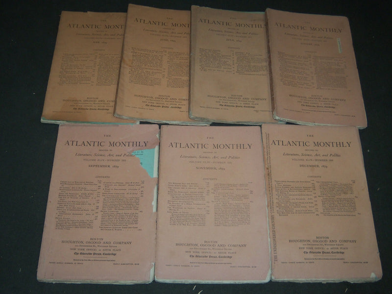1879 THE ATLANTIC MONTHLY MAGAZINE LOT 7 ISSUES - STORIES & ARTICLES - WR 423